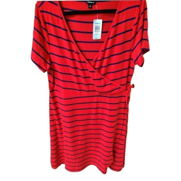 Torrid Women's New Plus Size Stripped Wrap Dress. - Picture 4 of 14